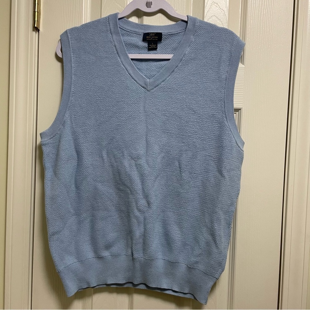 BROOKS BROTHERS Men's Supima Cotton Sweater Vest V-Neck Layering baby blue L